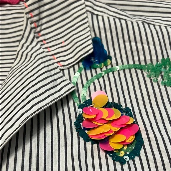 Anthropologie Maeve Embroidered Striped Boxy Buttondown Shirt Top XS 2 - Picture 12 of 15